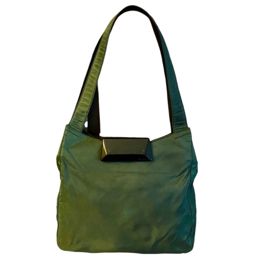 PRADA LUX Emerald/Olive GREEN Tessuto NYLON Lucite Clasp Shoulder 
RARE - Picture 3 of 13